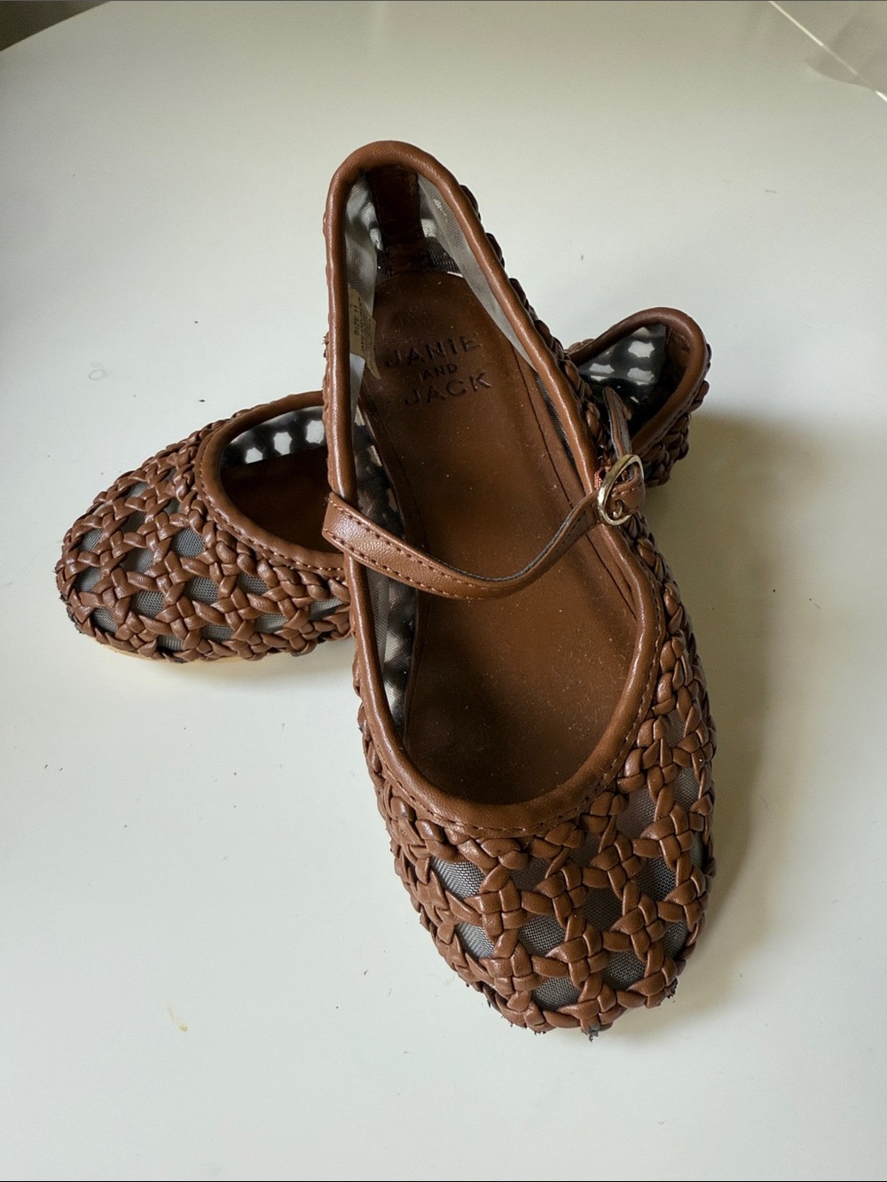 Janie and Jack Brown Woven Mary Jane Flats with Buckle Strap